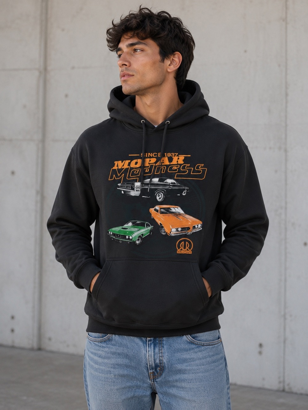 Mopar Madness Graphic Hoodie Black Muscle Car Pullover Sweatshirt Men’s